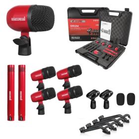 5 Core Drum Microphone Kit 7Pc All Metal Drummer Mics Tom/Snare & Cymbals Wired Instrument Drums Set (Option: RED)