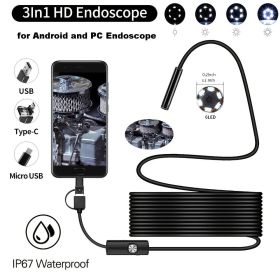Mini Endoscope Camera Waterproof IP67 Adjustable Soft Hard Wire 6 LEDS 7mm Automotive Endoscope Camera For Android USB Phone PC (Not Supporting I (size: 0.2in/3.3ft-soft Wire/for Android)